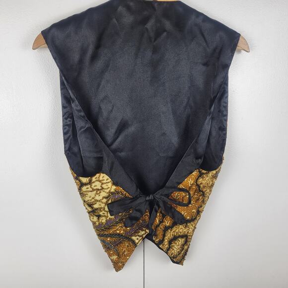 SOLD | Vintage 80s Kenar Beaded Sequin Cotton Button Front Vest | One Size - Picture 3 of 12